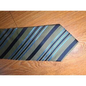 Nordstrom Silk Tie Green Blue Striped Nailhead Made in USA